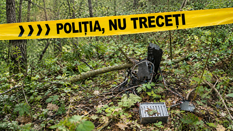 FOTO // Fragmente ale unei drone, depistate în extravilanul localității Briceni. Zona a fost izolată