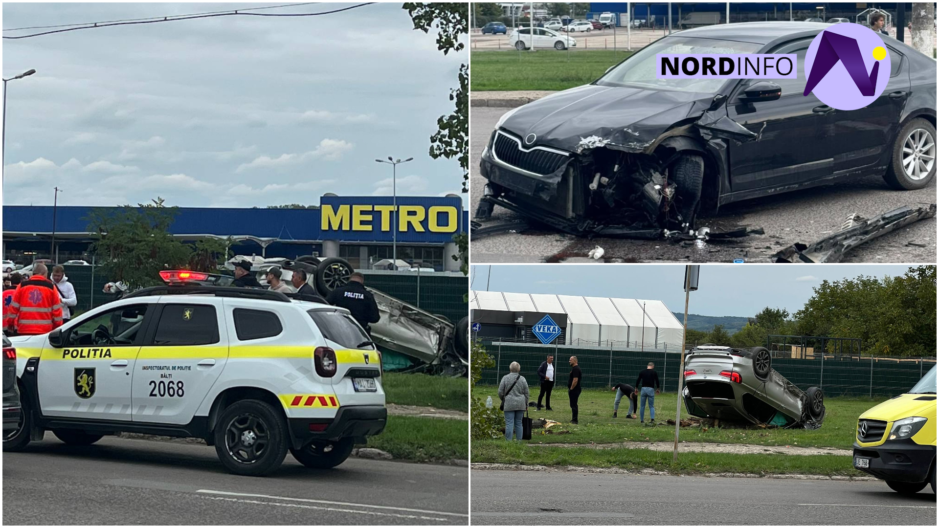 FOTO/ VIDEO // Accident grav pe strada Nicolae Iorga din Bălți: un BMW s-a răsturnat după impact