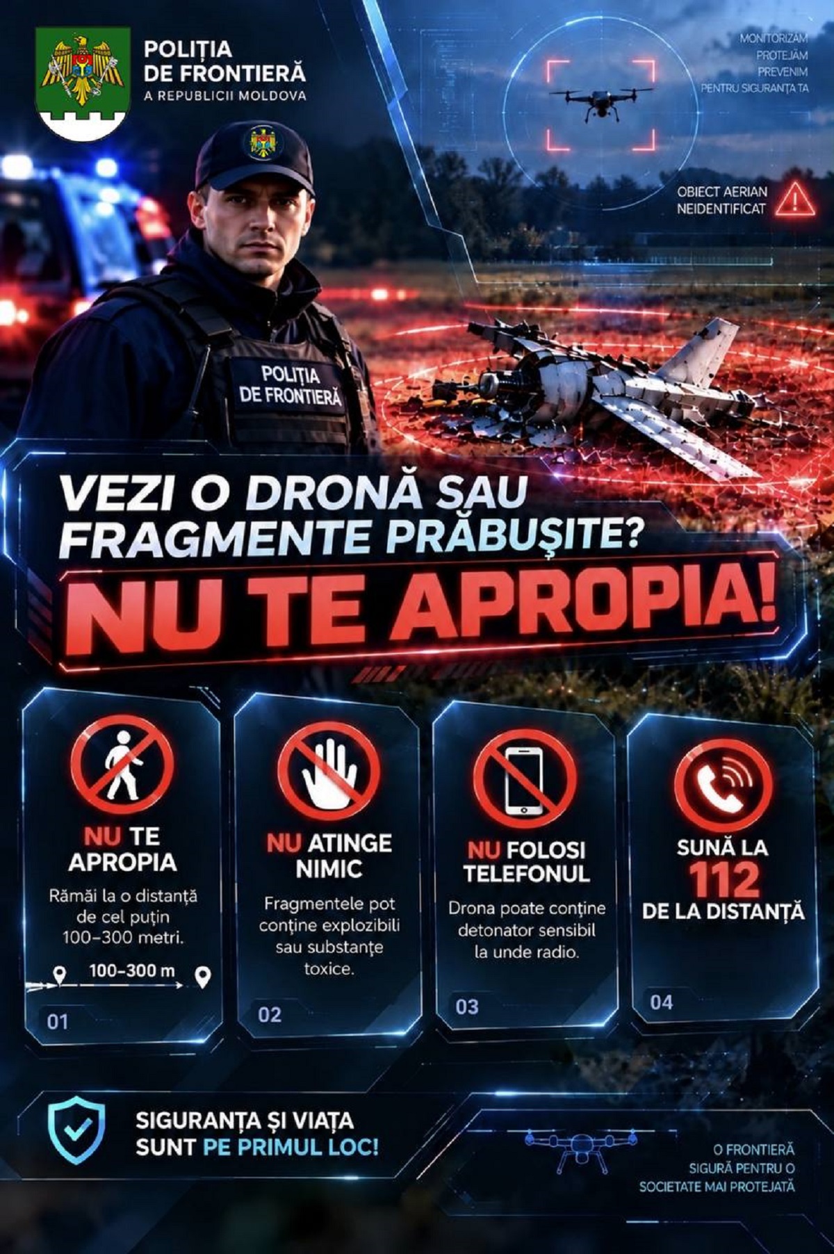 Recomandări de siguranță în cazul observării dronelor sau identificării unor fragmente