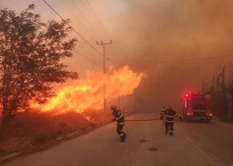 Incendii masive de vegetație în Grecia. Sute de pompieri se luptă cu focul intensificat de vântul puternic