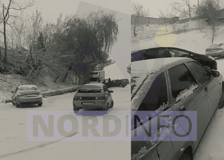 VIDEO // Mașini blocate la Edineț. Din cauza ghețușului, șoferii nu își pot controla autoturismele