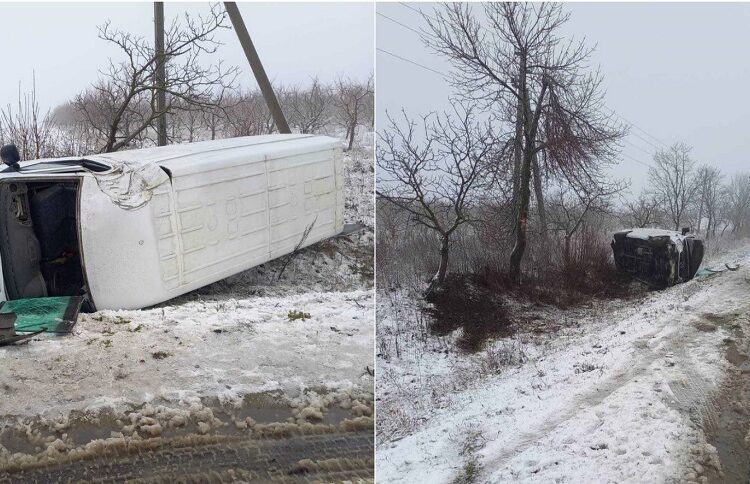 FOTO // Vremea a provocat un accident și la Soroca. Un microbuz s-a inversat