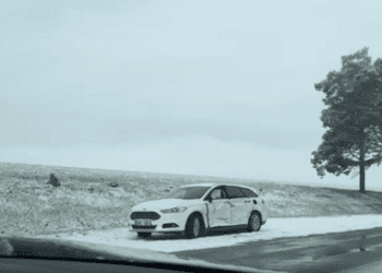 VIDEO // Zăpada a mai provocat un accident. Două mașini s-au ciocnit lângă Recea