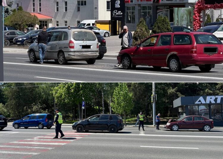FOTO // Două accidente în doar zece minute. Poliția a intervenit pe strada Decebal din Bălți
