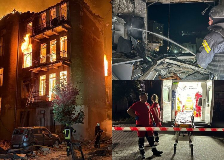 FOTO // Atac cu drone al Rusiei asupra Odesei: 10 lovituri, incendii de amploare, 14 răniți, inclusiv pompieri