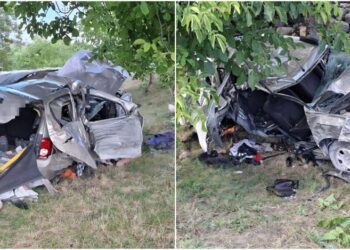 VIDEO // Tragedie la Drochia. Două persoane au murit după ce mașina s-a izbit violent într-un transformator electric