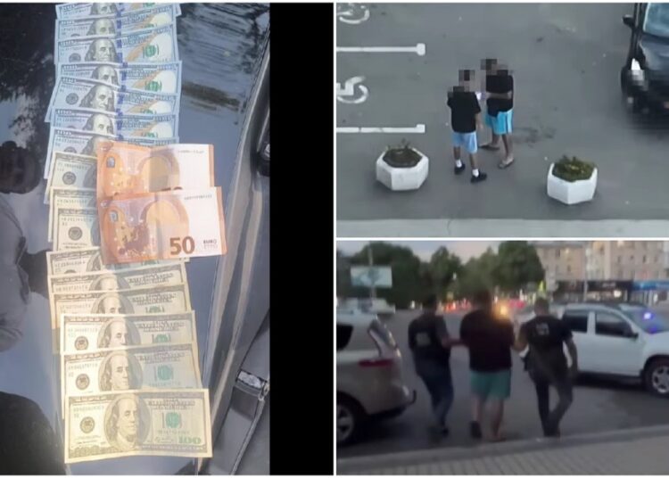 VIDEO // Un tânăr de 24 de ani, reținut chiar în fața primăriei Bălți. Ar fi șantajat un alt tânăr cu o datorie inventată de 7 mii de euro