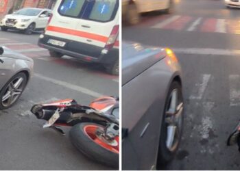 FOTO // O motocicletă și o mașină s-au ciocnit pe o stradă din Bălți