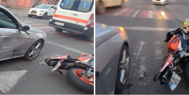 FOTO // O motocicletă și o mașină s-au ciocnit pe o stradă din Bălți