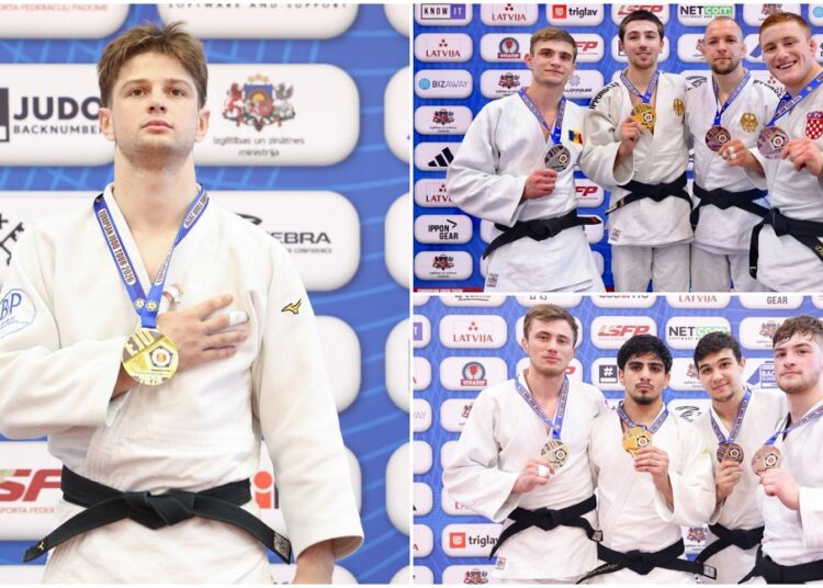 FOTO // Judocanul bălțean Mihail Latîșev a cucerit medalia de aur la Cupa Europeană de la Riga. Alți trei judocani moldoveni, pe podium