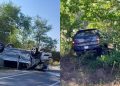 VIDEO // Accident lângă Chetrosu: două mașini s-au ciocnit, una s-a răsturnat